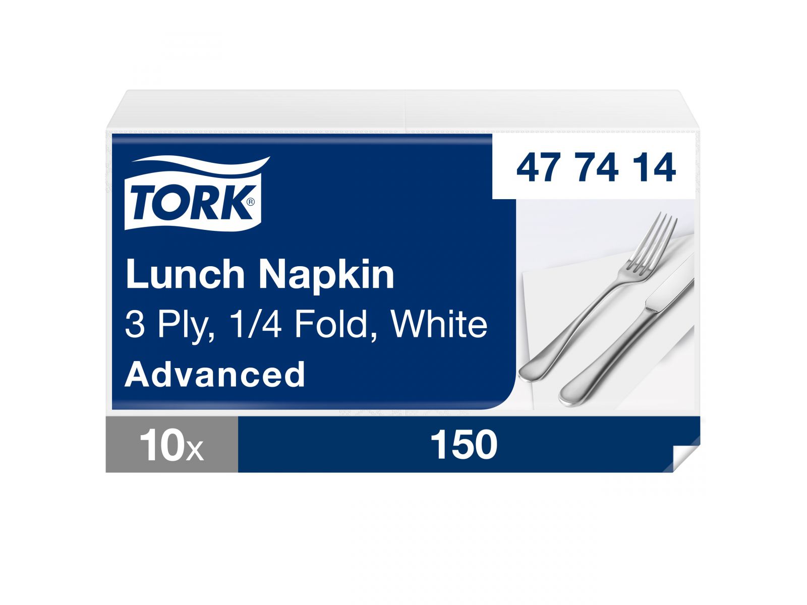Serwetki Tork 33x33 477414 Białe Karton 1500 serwetek (10 x 150) Składana 1/4